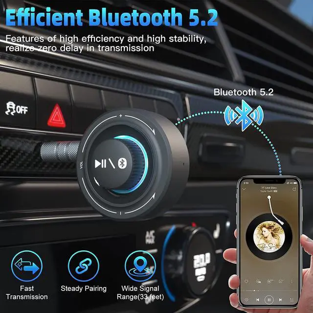 Alt view image 5 of 7 - Bluetooth 5.2 Receiver for Home Stereo 3.5mm AUX Bluetooth Audio Adapter for HiFi Music Streaming Low Latency & Built-in Mic Receiver for Car Radio/Wired Speakers/Wireless Audio Streamer