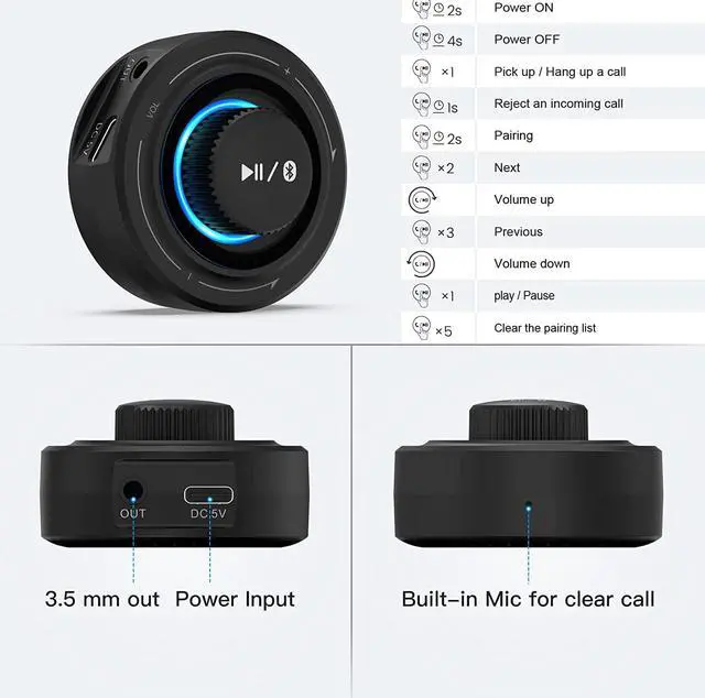 Alt view image 6 of 7 - Bluetooth 5.2 Receiver for Home Stereo 3.5mm AUX Bluetooth Audio Adapter for HiFi Music Streaming Low Latency & Built-in Mic Receiver for Car Radio/Wired Speakers/Wireless Audio Streamer