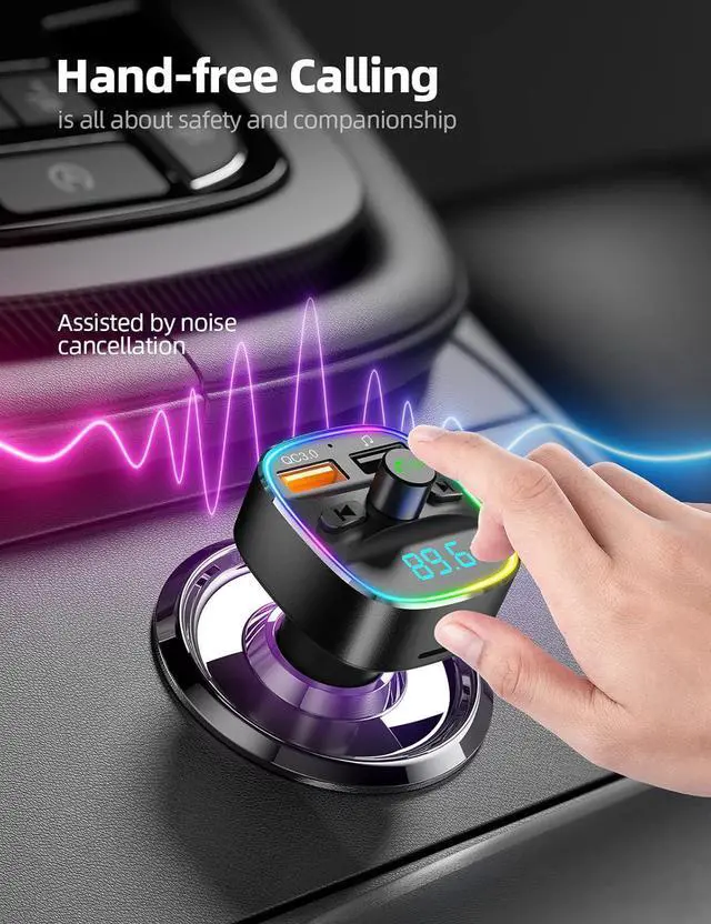 Alt view image 2 of 7 - Nulaxy Bluetooth FM Transmitter, Bluetooth Car Adapter with Dual USB Charger Wireless Radio Car Kit MP3 Player Support TF Card & USB Disk, Hands-Free Calling, 7 Colors Led Backlit Light, Black
