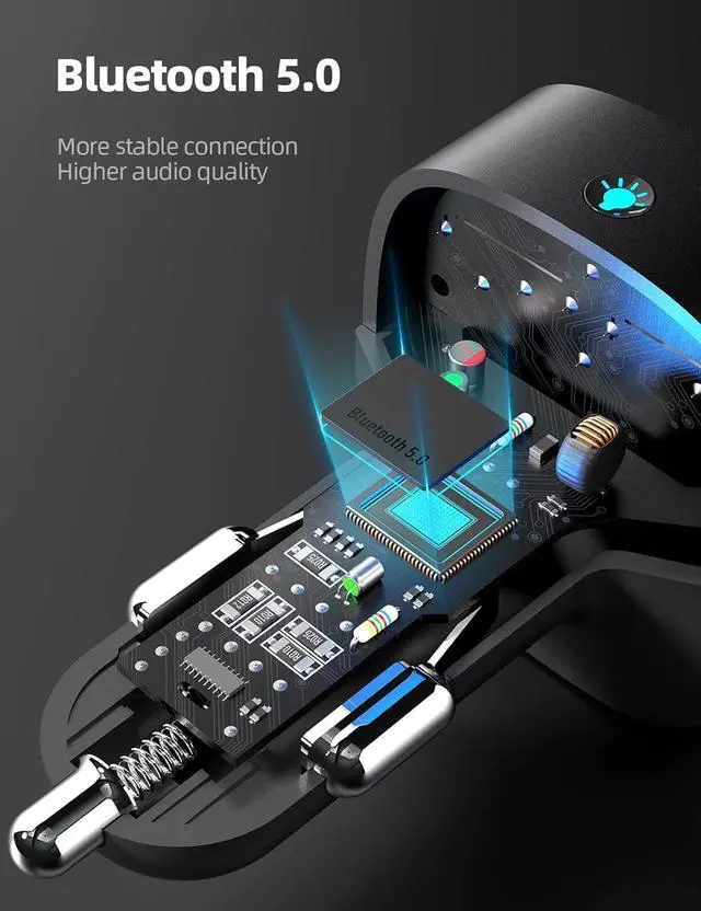 Alt view image 6 of 7 - Nulaxy Bluetooth FM Transmitter, Bluetooth Car Adapter with Dual USB Charger Wireless Radio Car Kit MP3 Player Support TF Card & USB Disk, Hands-Free Calling, 7 Colors Led Backlit Light, Black