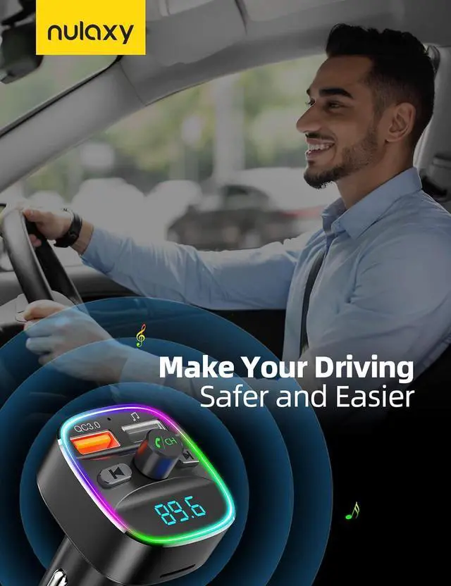 Alt view image 7 of 7 - Nulaxy Bluetooth FM Transmitter, Bluetooth Car Adapter with Dual USB Charger Wireless Radio Car Kit MP3 Player Support TF Card & USB Disk, Hands-Free Calling, 7 Colors Led Backlit Light, Black