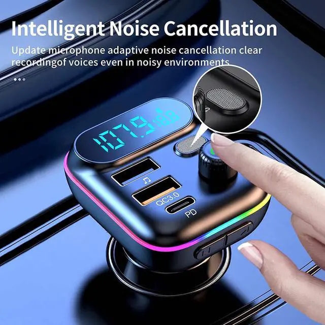 Alt view image 6 of 7 - Bluetooth Adapter for Car, Wireless FM Radio Transmitter, Wireless Bluetooth 5.0, MP3 Music Player, QC3.0 + PD 20W USB Car Charger, 7 Colors LED Backlit