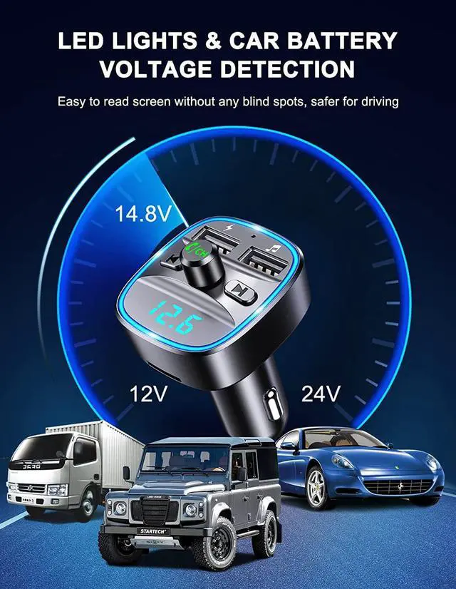 Alt view image 4 of 7 - (Upgraded) COMSOON FM Transmitter, Bluetooth Car Adapter MP3 Player, Hands-Free Calling, Dual USB Ports (5V/2.4A & 1A), LED Screen, Support SD/TF Card Flash Drive