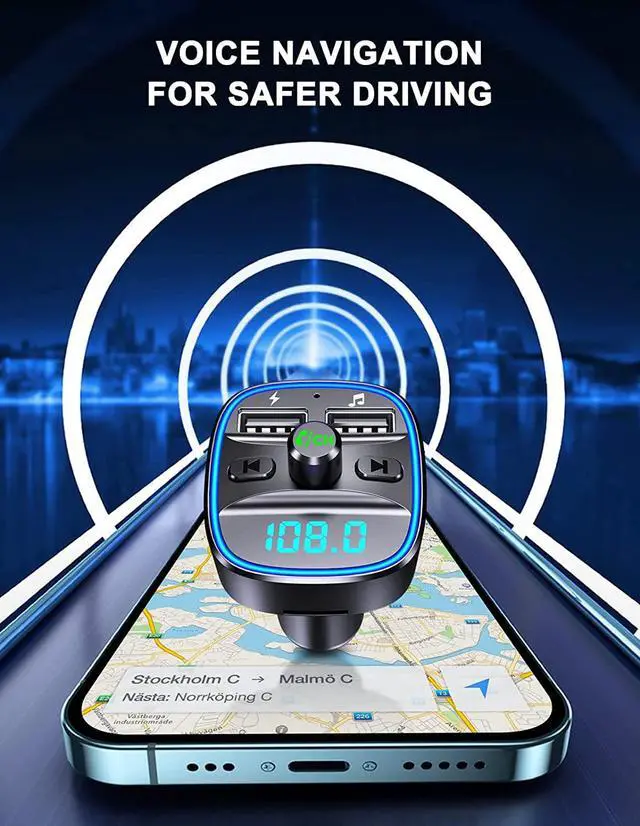 Alt view image 6 of 7 - (Upgraded) COMSOON FM Transmitter, Bluetooth Car Adapter MP3 Player, Hands-Free Calling, Dual USB Ports (5V/2.4A & 1A), LED Screen, Support SD/TF Card Flash Drive