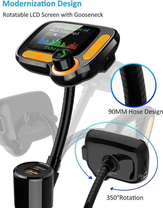 Alt view image 5 of 7 - TSNAM Bluetooth FM Transmitter Car Adapter,Support Wireless Handsfree Call and MP3 Music/APP Audio Play,1.8" Color Screen,3 USB Charger,3.5mm AUX Port,Compatible with iPhone,iPad,Samsung and More