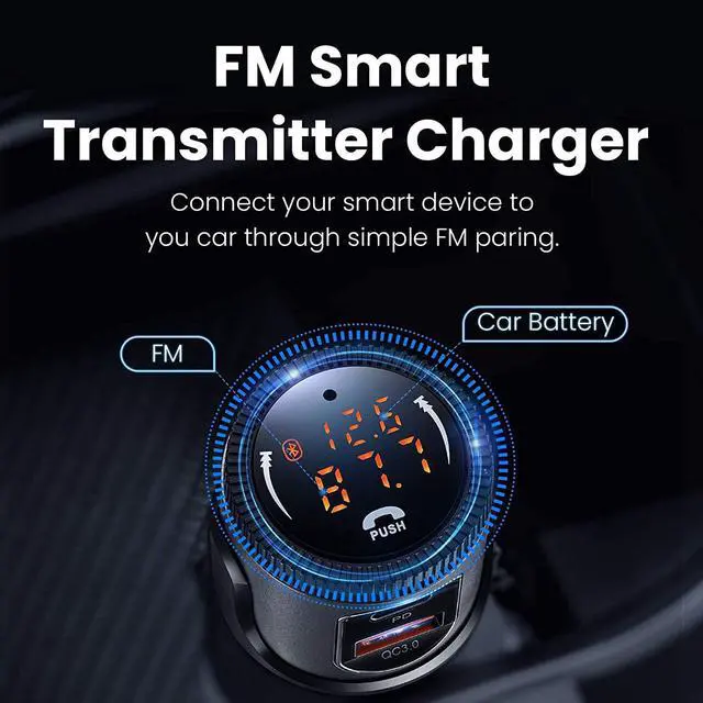 Alt view image 3 of 6 - Bluetooth 5.1 FM Transmitter, Wireless Bluetooth Car Adapter with 36W QC 3.0 + PD 3.0 USB C Fast Charger, Car Radio Transmitter, Support Hands-Free Phone Call Siri Voice Assistant
