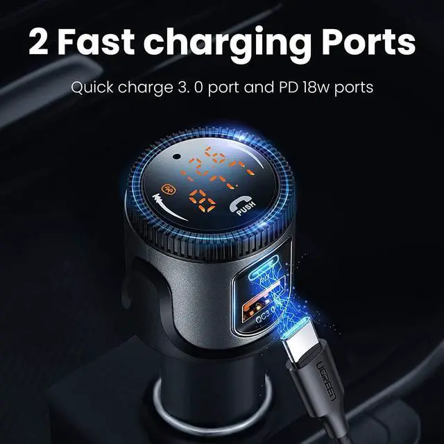 Alt view image 4 of 6 - Bluetooth 5.1 FM Transmitter, Wireless Bluetooth Car Adapter with 36W QC 3.0 + PD 3.0 USB C Fast Charger, Car Radio Transmitter, Support Hands-Free Phone Call Siri Voice Assistant