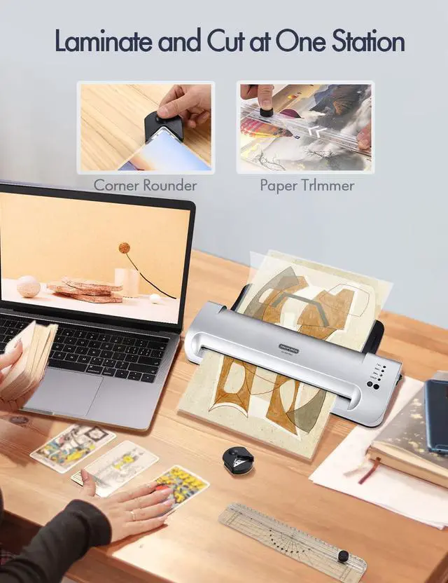Alt view image 5 of 7 - Laminator Machine, SINOPUREN 13-inch Thermal Laminator, with Paper Trimmer, Corner Rounder, 10 Pouches Sheets, Quick Warm-Up, Cold and Hot Laminating for Home/School/Office