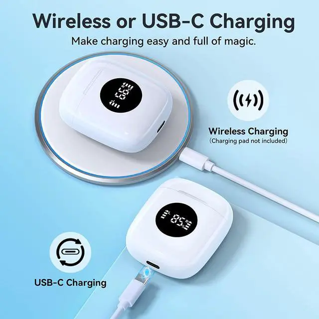 Alt view image 2 of 6 - Bluetooth Headphones V5.3 Wireless Earbuds 50 Hrs Battery Life with Wireless Charging Case & LED Power Display Deep Bass IPX7 Waterproof Earphones Microphone Stereo Headset for iPhone & Android, White