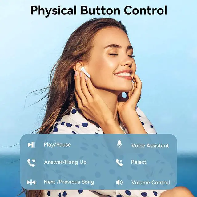 Alt view image 6 of 6 - Bluetooth Headphones V5.3 Wireless Earbuds 50 Hrs Battery Life with Wireless Charging Case & LED Power Display Deep Bass IPX7 Waterproof Earphones Microphone Stereo Headset for iPhone & Android, White