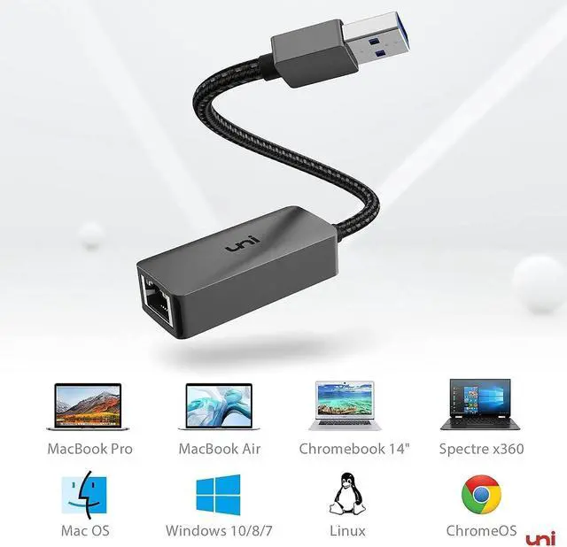 Alt view image 7 of 7 - USB to Ethernet Adapter, uni Driver Free USB 3.0 to 100/1000 Gigabit Ethernet LAN Network Adapter, RJ45 Internet Adapter Compatible with MacBook, Surface, Laptop PC with Windows, XP, Vista, Mac/Linux