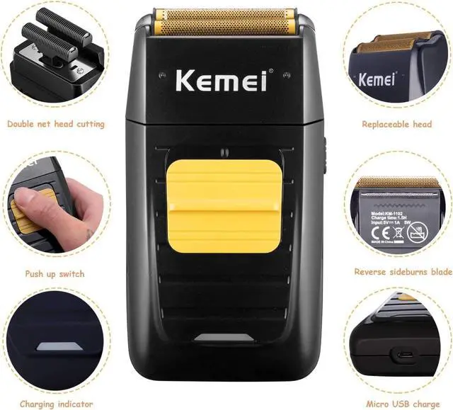 Alt view image 3 of 7 - Kemei Cordless Metal Double Electric Shaver Razor for Men Close Electric Shavers, Type-C Rechargeable for Wet/Dry Shaving