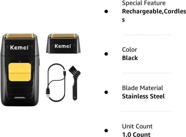 Alt view image 7 of 7 - Kemei Cordless Metal Double Electric Shaver Razor for Men Close Electric Shavers, Type-C Rechargeable for Wet/Dry Shaving
