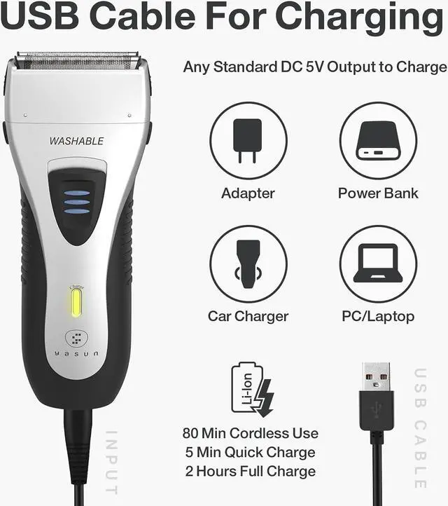 Alt view image 5 of 7 - Foil Shaver for Men, Electric Razor for Men, Wet/Dry IPX7 Waterproof Electric Shavers for Men with Pop-up Beard Trimmer, Cordless Rechargeable Mens Razor - YS5800 Silver & Black