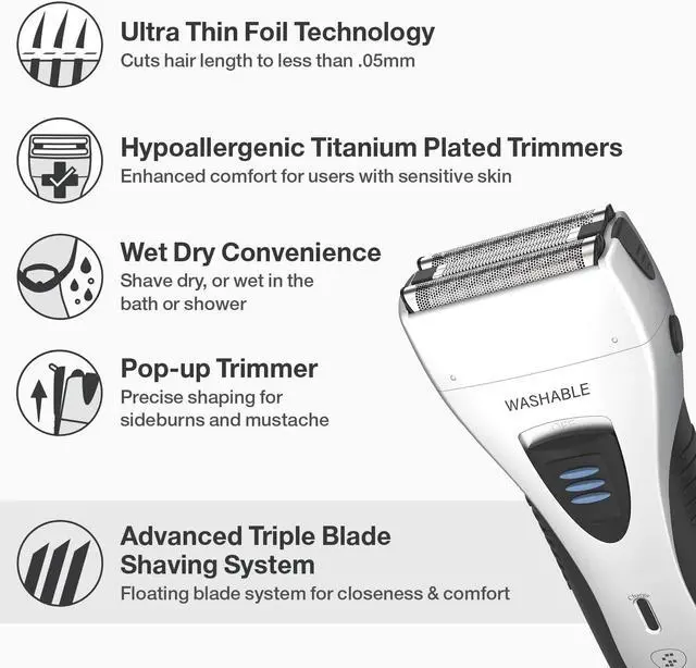 Alt view image 6 of 7 - Foil Shaver for Men, Electric Razor for Men, Wet/Dry IPX7 Waterproof Electric Shavers for Men with Pop-up Beard Trimmer, Cordless Rechargeable Mens Razor - YS5800 Silver & Black