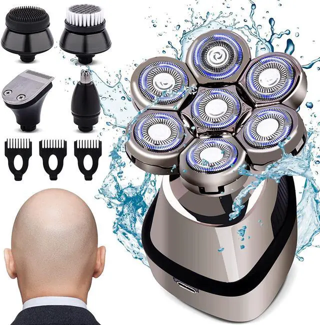 Alt view image 2 of 6 - AW Robot 7D Head Shavers for Bald Men, Anti-Pinch Electric Razor for Men, 5-in-1 Mens Grooming Kit with Nose Hair Trimmer, Beard Trimmer for Men, Waterproof and Rechargeable Electric Shavers for Men