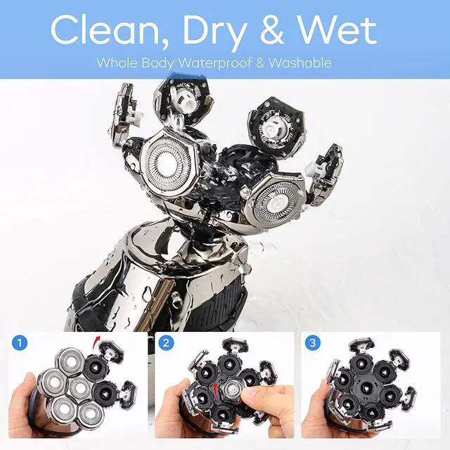 Alt view image 3 of 6 - AW Robot 7D Head Shavers for Bald Men, Anti-Pinch Electric Razor for Men, 5-in-1 Mens Grooming Kit with Nose Hair Trimmer, Beard Trimmer for Men, Waterproof and Rechargeable Electric Shavers for Men