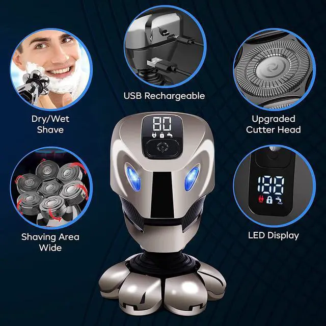 Alt view image 4 of 6 - AW Robot 7D Head Shavers for Bald Men, Anti-Pinch Electric Razor for Men, 5-in-1 Mens Grooming Kit with Nose Hair Trimmer, Beard Trimmer for Men, Waterproof and Rechargeable Electric Shavers for Men