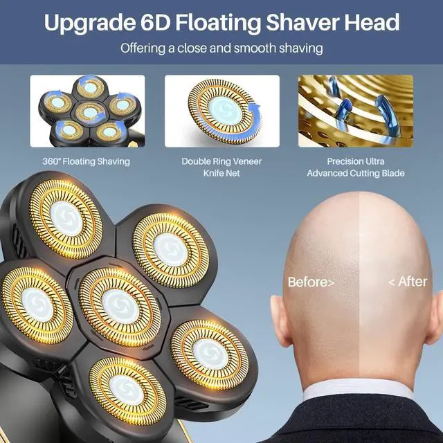 Alt view image 3 of 7 - Head Shavers for Bald Men Rotary Electric Razor Cordless Shaver for Men Multifunctional Electric Razors for Bald Men Waterproof Mens Head Razor Rechargeable Razors for Bald Man