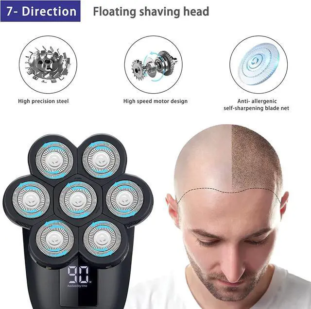 Alt view image 2 of 7 - Electric Head Shavers for Bald Men, Upgraded 7 Floating Heads,Head Razors with Nose&Ear Trimmer,Bald Head Shavers for Men, LED Display, 90 Mins Run time, Travle Lock