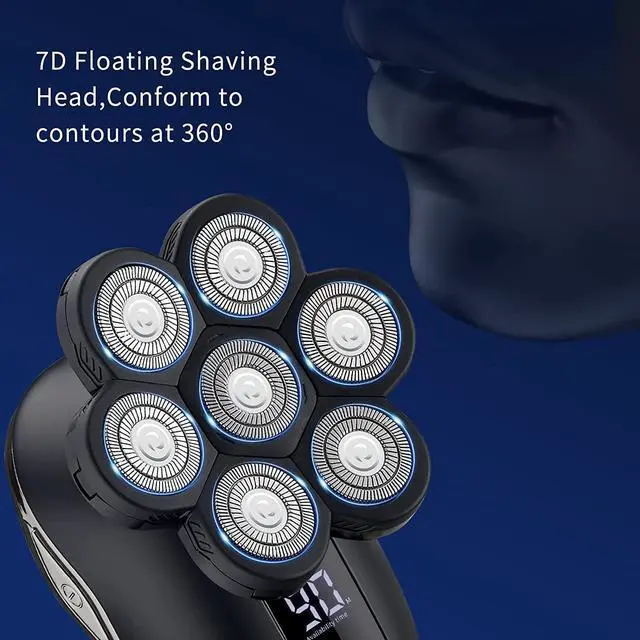Alt view image 3 of 7 - Electric Head Shavers for Bald Men, Upgraded 7 Floating Heads,Head Razors with Nose&Ear Trimmer,Bald Head Shavers for Men, LED Display, 90 Mins Run time, Travle Lock