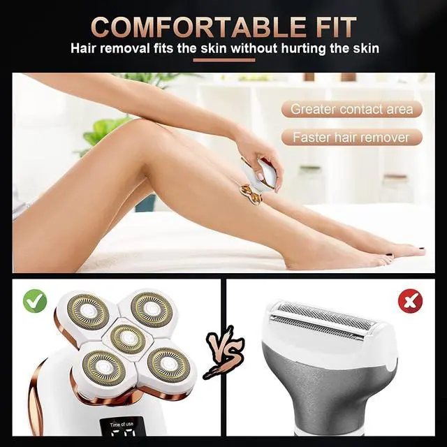 Alt view image 5 of 7 - 2-in-1 Electric Razors for Women, Wet/Dry 5D Razor & Hair Trimmer with USB Adapter & Charging Cable,5D Rechargeable Rotary Shaver with Lithium-Ion Battery, Water Resistant Grooming Kit