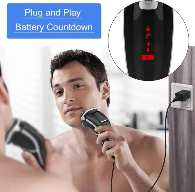 Alt view image 7 of 7 - Men's Electric Shaver - MAX-T Corded and Cordless Rechargeable 3D Rotary Shaver Razor for Men with Pop-up Sideburn Trimmer Wet and Dry with Wall Adapter 100-240V