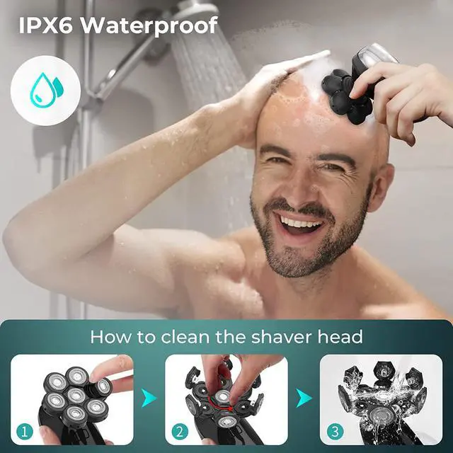 Alt view image 4 of 6 - kensen 7D Head Shaver, 5 in 1 Bald Head Shavers for Men, Head Electric Razor with Nose Hair Sideburns Trimmer, Waterproof Wet/Dry Mens Grooming Kit, LED Display, USB Rechargeable, Gifts Travel Case