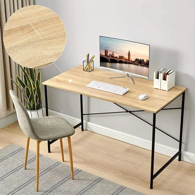 Alt view image 4 of 7 - Coavas 47 inch Office Computer Desk Large Study Desk Simple Writing Table Workstation for Home, Oak Tabletop with Black Frame