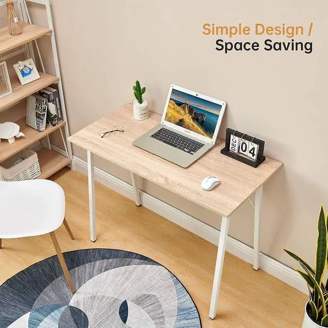 Alt view image 6 of 7 - Small Computer Desk Study Writing Table for Home Office, I Shaped Black Modern Desk Office Laptop Desk Sturdy Work Table PC Wood Computer Table Gaming Desk with Black Metal Frame - 39.4L* 18.9W* 29.1H