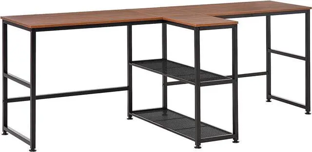 Main image of HOMCOM 83" Two Person Computer Desk with 2 Storage Shelves, Double Desk Workstation with Book Shelf, Long Desk Table for Home Office, Dark Walnut
