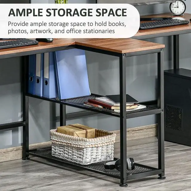 Alt view image 5 of 7 - HOMCOM 83" Two Person Computer Desk with 2 Storage Shelves, Double Desk Workstation with Book Shelf, Long Desk Table for Home Office, Dark Walnut