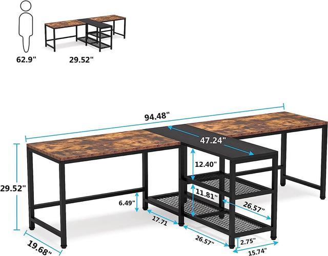 Tribesigns 94.5 inch Double Computer Desk with Storage Shelf