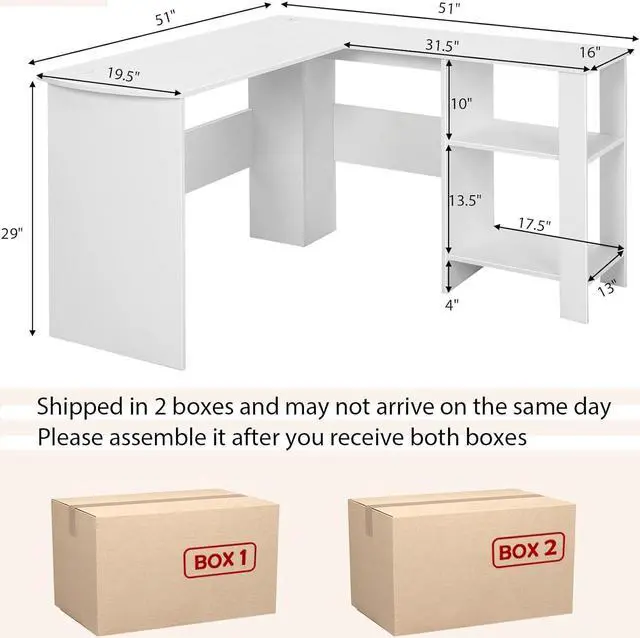 Alt view image 3 of 7 - Tangkula White L Shaped Desk with Storage Shelves, Wooden Corner Computer Desk, Space-Saving Home Office Workstation, Gaming Desk, Writing Study Desk, L Shaped Office Desk