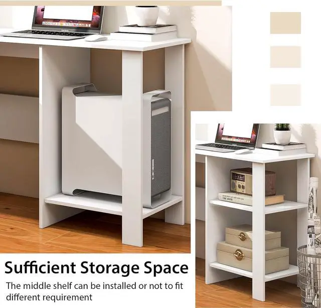 Alt view image 7 of 7 - Tangkula White L Shaped Desk with Storage Shelves, Wooden Corner Computer Desk, Space-Saving Home Office Workstation, Gaming Desk, Writing Study Desk, L Shaped Office Desk