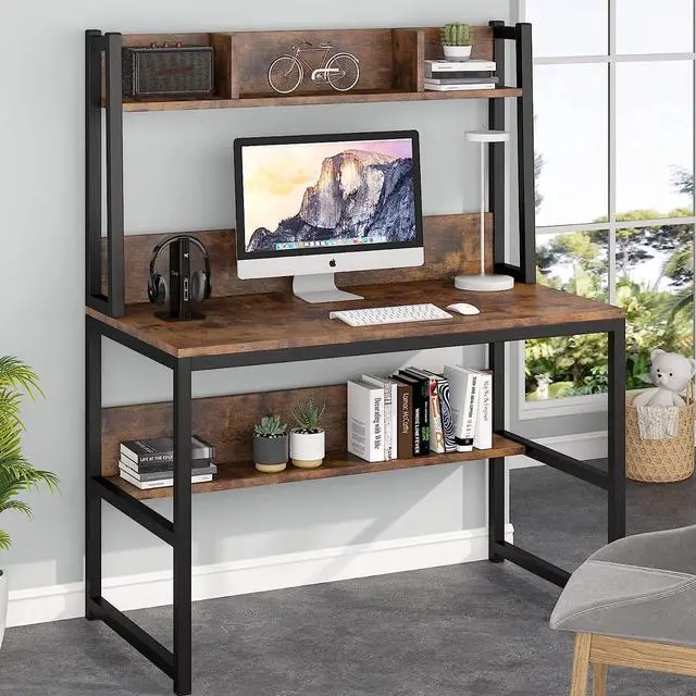Main image of Tribesigns Computer Desk with Hutch, Wooden Small 42-inch Desk, Industrial Simple Office Desk with Storage Space for Home Office