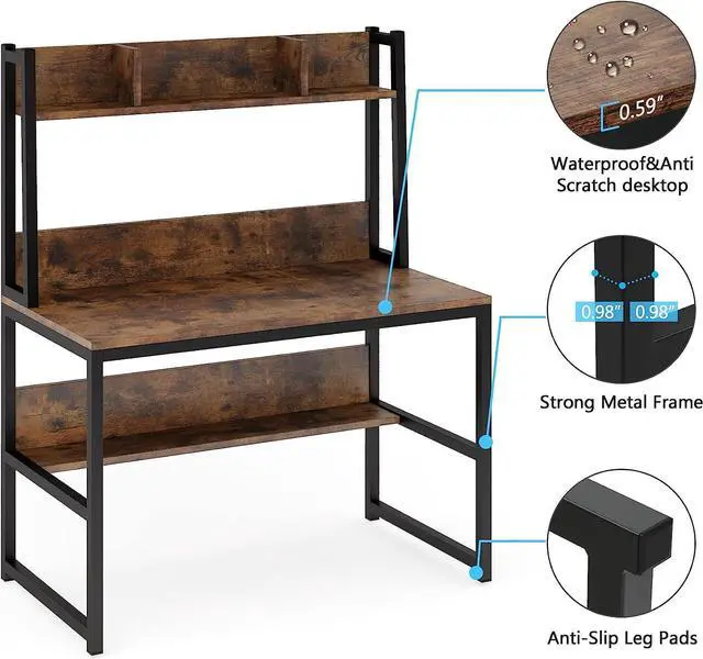Alt view image 6 of 7 - Tribesigns Computer Desk with Hutch, Wooden Small 42-inch Desk, Industrial Simple Office Desk with Storage Space for Home Office