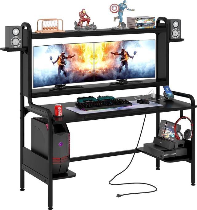 55 Computer Desk with Monitor Shelf and Storage Shelves, Gaming Desk,  Study Table with CPU Stand & Reversible Shelves, Black