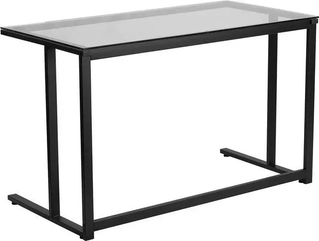 Alt view image 5 of 7 - Flash Furniture Singleton Glass Desk with Black Pedestal Metal Frame