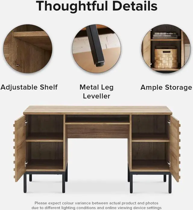Alt view image 5 of 7 - mopio Norwin Executive Desk, Modern Industrial Farmhouse Desks for Home Office, with Sturdy Metal Legs, Fluted Panel Dual Cabinet