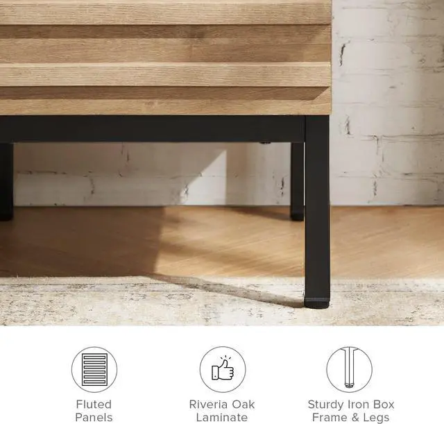 Alt view image 6 of 7 - mopio Norwin Executive Desk, Modern Industrial Farmhouse Desks for Home Office, with Sturdy Metal Legs, Fluted Panel Dual Cabinet