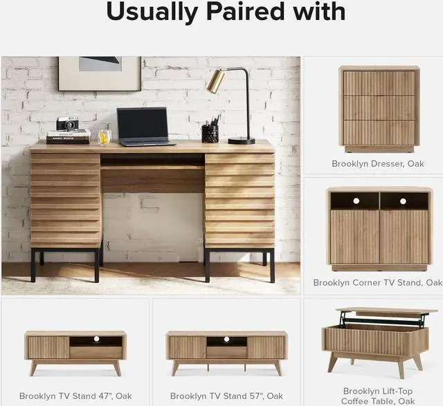 Alt view image 7 of 7 - mopio Norwin Executive Desk, Modern Industrial Farmhouse Desks for Home Office, with Sturdy Metal Legs, Fluted Panel Dual Cabinet