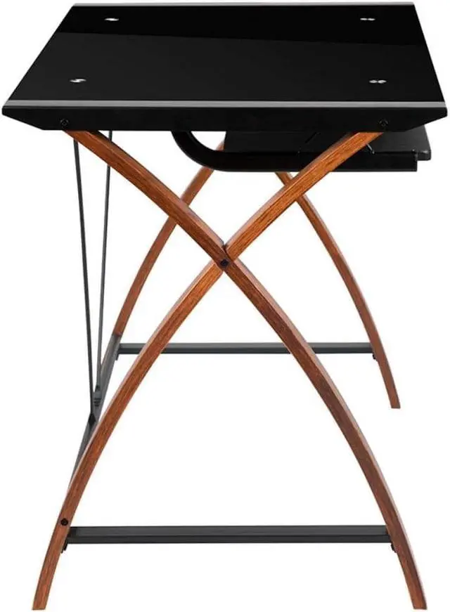 Alt view image 5 of 7 - Flash Furniture Jude Black Glass L-Shape Corner Computer Desk with Pull-Out Keyboard Tray