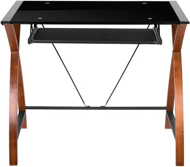 Alt view image 7 of 7 - Flash Furniture Jude Black Glass L-Shape Corner Computer Desk with Pull-Out Keyboard Tray