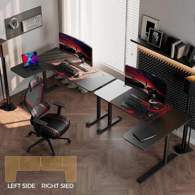 Alt view image 4 of 7 - L Shaped Gaming Desk, 60 Inch L60 Home Office Corner PC Computer Gamer Table Large Writing Workstation Gifts w Mouse Pad Cable Management, Se Saving, Easy to Assemble, Right Black