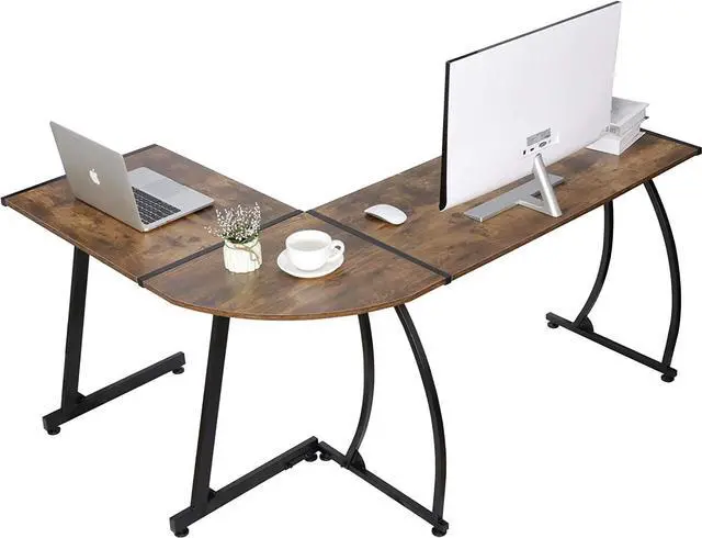 Alt view image 4 of 7 - SUPER DEAL L-Shaped Corner Desk Computer Gaming Desk - Modern Home PC Table Office Writing Workstation, Rustic Brown