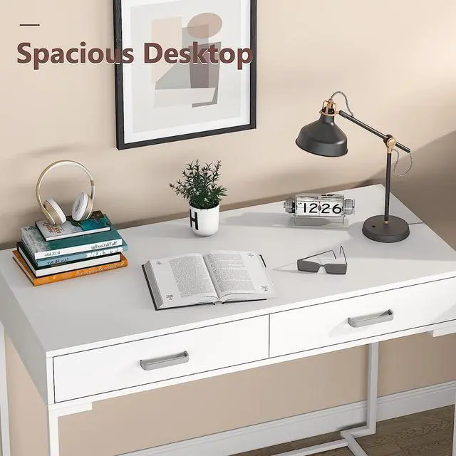 Alt view image 6 of 7 - Tribesigns Computer Desk with Drawers for Small Spaces, 39" White Home Office Desks Study Writing Desk for Bedrooms, Home Office, Living Room