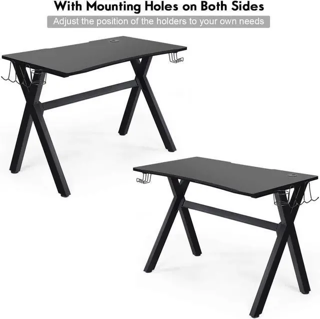 Alt view image 7 of 7 - Tangkula Computer Desk Gaming Desk, Ergonomic E-Sports Desk with Cup & Headphone Holder and Mouse Pad, Gamer Workstation with Carbon Fiber Surface and X-Shape Steel Frame, Home Office Desk (Black)