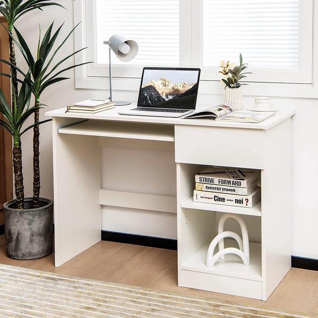 IFANNY White Computer Desk with Drawers, Modern Office Desk with