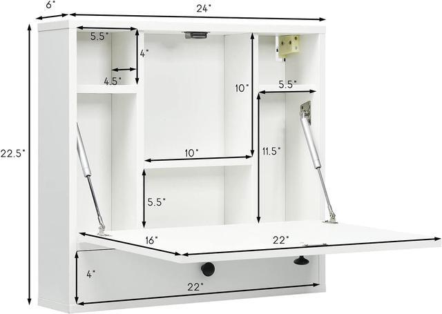 Alt view image 2 of 7 - Wall Mounted Desk, Wall Computer Desk w/Storage Drawer & Shelves, Compact Floating Desk for Wall, Space Saving Wall Desk Fold Down, Wall Desks for Small Spaces (White)